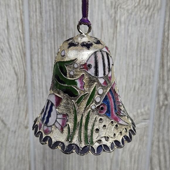 Vintage‎ Cloisonné Enamel Bell Ornament Tropical Fish Ocean Theme Hanging Decor - Picture 4 of 9